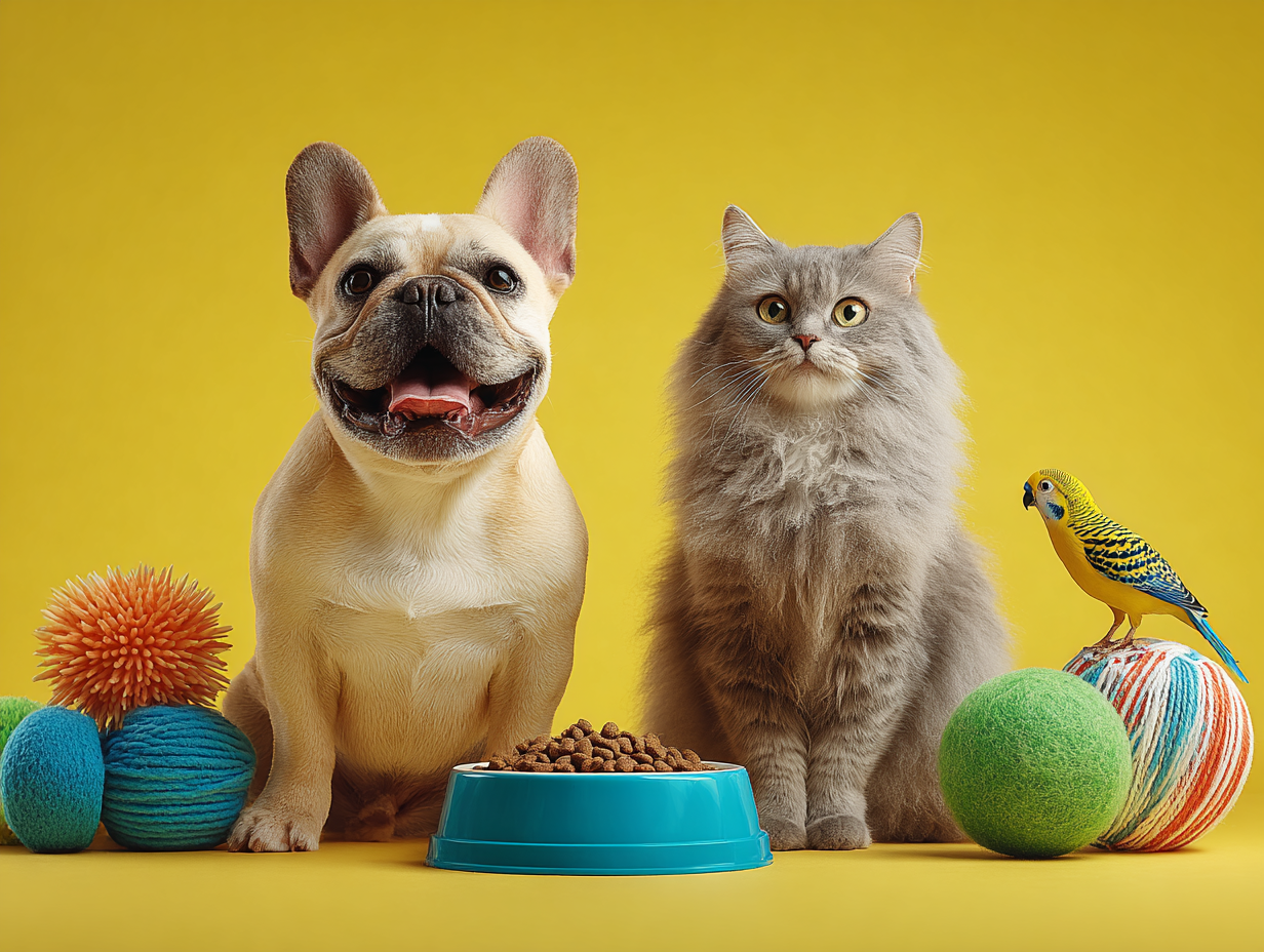 Pet Paws Magazine 2026 image of French Bulldog and Russian Blue Cat