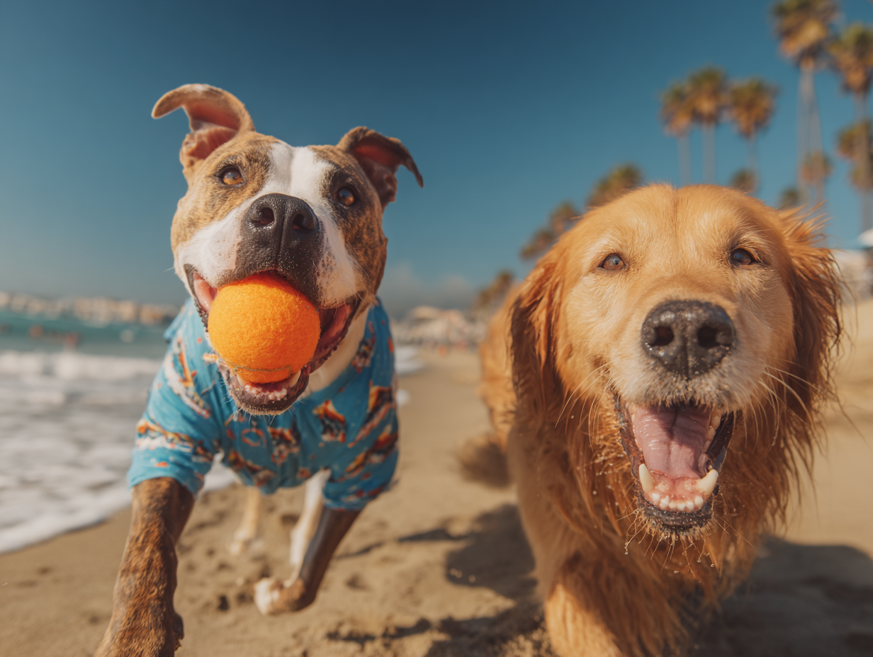 two dogs on the beach